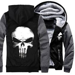 WIOSEN Herren Hoodies Punisher Zip Up Fleece Jacke Casual Kapuzenmantel Teen Erwachsene Cardigan Jumper Hoody Warm Tops Sweatshirt mit Taschen,Black-Aldult M von WIOSEN