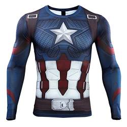 WIOSEN Superhelden Captain America Kompression Top Teens Erwachsene Cosplay Kostüm Base Layer Langarm Hemden Männer Workout Sport Gym Tight Sweatshirt,Blue-Aldult 2XL von WIOSEN