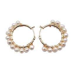 Ohrringe for Frauen, handgefertigt, 25 mm, natürliche weiße Perle, gelber Kreis, baumelnde Ohrstecker, handgefertigt for Frauen, lustige Ohrringe for Frauen von WIPPWER