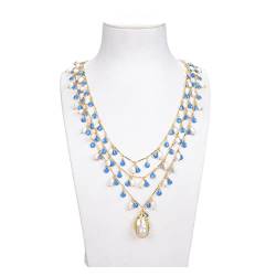 WIPPWER Charm-Halskette, Schmuck, 48,3 cm, 3 Stränge, weißer Reis, blaue Emaille-Kette, Halskette mit Keshi-Anhänger, Geschenke for Damen von WIPPWER
