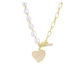 WIPPWER Halskette Trend Perle Hohlkette Verschluss Herz Anhänger Mode Damen Halskette Party Geschenk Schmuck von WIPPWER
