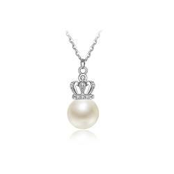 WIPPWER Halsketten Kleine Krone Perlenkette Silber Süßwasserperlenkette 8-9mm Weiße Runde Weibliche Schmuck Geschenk Damen Anhänger von WIPPWER