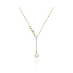 WIPPWER Halsketten Perlenkette Silber Süßwasserperle Anhänger Kette Weiß Runde Tropfenform Mode Damenschmuck Geschenk Damenanhänger von WIPPWER