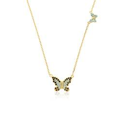 WIPPWER Halsketten Sterling Silber Halskette Großer Schmetterling Kleiner Schmetterling Anhänger Lange Kette Halskette Damen Mode Elegante Halskette Damen Anhänger(Size:Silver Blue) von WIPPWER