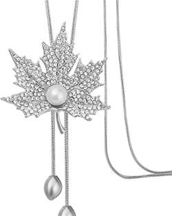 WIPPWER Lange Halskette mit Süßwasserkristall-Anhänger for Damen, versilbert, elegante Halskette, schöner Schmuck, Geschenk, praktischer und attraktiver Damen-Halsketten-Anhänger von WIPPWER