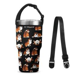 WIRESTER Tumbler Carrier Holder Pouch with Shoulder Strap, Reusable Tumbler Sleeve with Carrying Handle for 30oz Insulated Coffee Mugs - English Bulldog Funny Playful Postures Black von WIRESTER