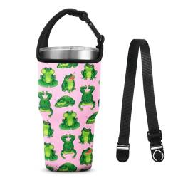 WIRESTER Tumbler Carrier Holder Pouch with Shoulder Strap, Reusable Tumbler Sleeve with Carrying Handle for 30oz Insulated Coffee Mugs - Green Frog Pattern von WIRESTER