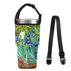 WIRESTER Tumbler Carrier Holder Pouch with Shoulder Strap, Reusable Tumbler Sleeve with Carrying Handle for 30oz Insulated Coffee Mugs - Irises Vincent Van Gogh von WIRESTER