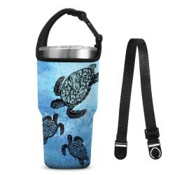 WIRESTER Tumbler Carrier Holder Pouch with Shoulder Strap, Reusable Tumbler Sleeve with Carrying Handle for 30oz Insulated Coffee Mugs - Ocean Sea Turtles von WIRESTER