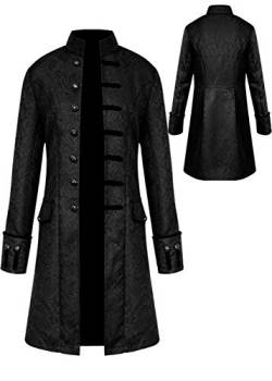 WISHU Herren Vintage Frack Jacke Goth Lange Steampunk Formal Gothic Viktorianischen Gehrock Kostüm für Halloween, Schwarz, XL von WISHU
