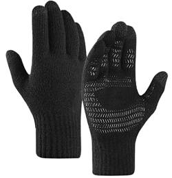 Winterhandschuhe, für Herren und Damen, beheizbare Handschuhe, Touchscreen, Strickhandschuhe, warm, rutschfest, für Outdoor-Sport, Reiten, Motorrad, Radfahren, Laufen Gr. M, Schwarz von WITBAY