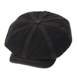 WITHMOONS Schlägermütze Golfermütze Schiebermütze Baker Boy Flat Cap Stitchy Beret Washed Denim Jean Hat DW3834 (Black) von WITHMOONS