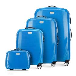 WITTCHEN PC Ultra Light Hartgepäck Reisekoffer Trolley Koffer 4er Koffer Set aus Polycarbonat Vier Lenkrollen TSA Kombinationsschloss Aluminium Teleskopgriff Größe (S+M+L+Kulturbeutel) Blau von WITTCHEN