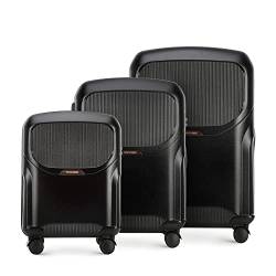 WITTCHEN Stilvoller Koffer-Set of 3 Trolley Strapazierfähigem Polycarbonat Trolley 4 Doppel-Lenkrollen TSA Zahlenschloss (S+M+L) Schwarz Elemente in Roségold von WITTCHEN