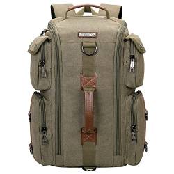 WITZMAN Retro Segeltuch Canvas Rucksack Herren Damen Reiserucksack Laptoprucksack Convertible Freizeit Daypack (6661 Army Grün) von WITZMAN