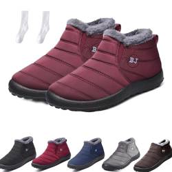 Boojoy Winterstiefel, Herren Damen Winter-Schneestiefel, wasserdicht, rutschfest, Stiefeletten, warme Outdoor-Schuhe mit Fellfutter (Rot, Erwachsene, Damen, 38, Numerisch, EU Schuhgrößensystem, M) von WIWIDANG