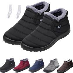 Boojoy Winterstiefel, Herren Damen Winter-Schneestiefel, wasserdicht, rutschfest, Stiefeletten, warme Outdoor-Schuhe mit Fellfutter (Schwarz, Erwachsene, Damen, 39, Numerisch, EU Schuhgrößensystem, M) von WIWIDANG