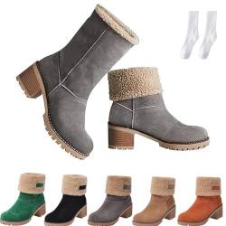 Dotmalls Winterstiefel, Dotmalls Senioren Winterstiefel, Winter-warme mit klobigem Absatz Schnee-Stiefeletten-Schuhe für Damen (Grau, Erwachsene, Damen, 38, Numerisch, EU Schuhgrößensystem, M) von WIWIDANG