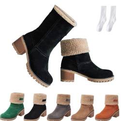 Dotmalls Winterstiefel, Dotmalls Senioren Winterstiefel, Winter-warme mit klobigem Absatz Schnee-Stiefeletten-Schuhe für Damen (Schwarz, Erwachsene, Damen, 38, Numerisch, EU Schuhgrößensystem, M) von WIWIDANG