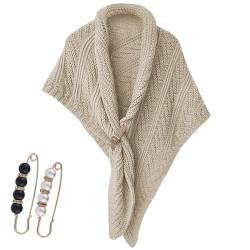 Multifunktionaler Dreiecksschal für Damen, warme Herbst-Winter-Schalponchos, gestrickter Dreiecksschal mit Lederschnalle (Beige) von WIWIDANG