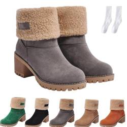 WIWIDANG Dotmalls Stiefel Dotmalls Senioren-Winterstiefel mit klobigem Absatz Dotmalls Winter-warme Schnee-Stiefeletten-Schuhe für Damen (Grau Erwachsene Damen 37 Numerisch EU Schuhgrößensystem M) von WIWIDANG