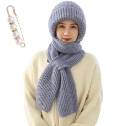 WIWIDANG Mützenschal Damen, Winter Kapuzenschal Mützenschal Damen, Beige Taupe Winddichter Mützenschal (Blau) von WIWIDANG