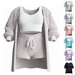 WIWIDANG Shecozy 3 Piece Pajama Set, Sherpa Pajamas for Women Set, Cozy Knit Set 3-Piece, Shecozy Pajama Set (DE/NL/SE/PL, Alphanumerisch, XL, Regular, Regular, Beige White) von WIWIDANG