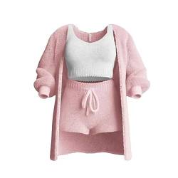 WIWIDANG The Cozy Knit Set, 3 Piece Set-Cozy Knit Sets Crop Top, Shorts & Long Coat (Rosa, S) von WIWIDANG