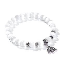 Charme Armbänder für Frauen Natürliches Rosa Quarz Armband Elastische Stein Perlen Armreif-Elefant_17 cm von WJDT