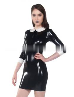 WJDT Kleid aus 100% Naturlatex mit rundem Kragen und 3/4-Ärmeln mit rückseitigem Reißverschluss Gummikleider Minirock Angepasst, als Foto, XS von WJDT