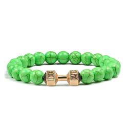 WJDT Männer Perlen Armband Natürliche Schwarz Lava Stein Hantel Charme Armbänder Energie Fitness Barbell Mode Frauen Schmuck-Gold-green2._CHINA von WJDT