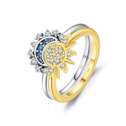 WJHwjh Sonne und Mond Ring Set S925 Sterling Silber Ringe Synthetische Matching Ringe Set Idee Geschenk für Frauen Mädchen, o von WJHwjh