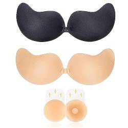 Klebe BH, Trägerloser BH, klebe bh push up, Unsichtbarer BH, mit 2 Nippelpads, Wiederverwendbare Silikon Trägerloser BH Rückenfrei für Abendkleid, Brautkleid,Badeanzug und rückenfreie Kleidung (B) von WJOWWL