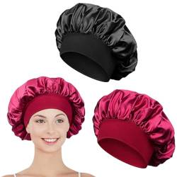 WKRTDY 2er Set Satin Schlafmützen für Damen und Mädchen - Verstellbare Kopfbedeckung mit Gummizug, weiche Haube für einen erholsamen Schlaf von WKRTDY
