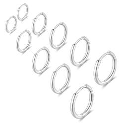 WKRTDY 5 Paare Edelstahl Creolen Ohrringe für Damen und Herren - Silberfarbene Ohrringe in Größen von 8-16mm - Kreolen für Männer und Frauen von WKRTDY