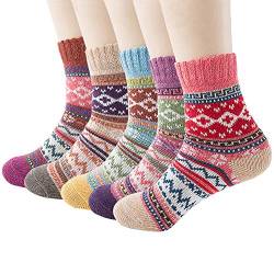 WKTRSM Warme Baumwollsocken Bunte Socken Vintage Damen Wintersocken Damensocken Frauen Wollsocken Gr. 35-42 5er Pack von WKTRSM