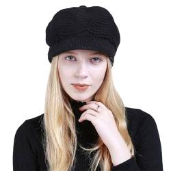 Wintermütze Beanie Mütze Winter Strickmütze Schirmmütze Warme Wool Mütze Hüte Mützen Caps für Damen Gestrickte Baseballmütze (Schwarz) von WKTRSM