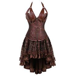 WLFFW Corsage Rock Steampunk Damen Kostüm Kunstleder Bustiers Korsett (EUR(32-34) S, Braun) von WLFFW