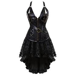 WLFFW Corsage Rock Steampunk Damen Kostüm Kunstleder Bustiers Korsett (EUR(36-38) L, Schwarz) von WLFFW