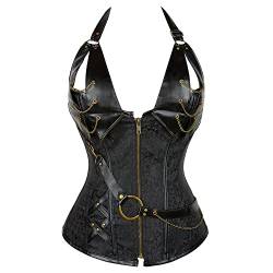 WLFFW Corsage Steampunk Damen Kostüm Kunstleder Bustiers Korsett (EUR(30-32) XS, Schwarz) von WLFFW