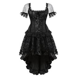 WLFFW Corsage mit Rock Damen Karneval Korsage Kostüm (EUR(44-46) 4XL, Schwarz) von WLFFW