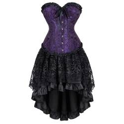 WLFFW Corsage mit Rock Damen Korsett Kostüm (EUR(30-32) XS, Schwarz Violett) von WLFFW