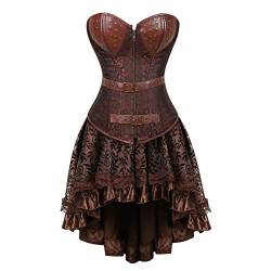 WLFFW Corsage mit Rock Kunstleder Damen Steampunk Kostüm Bustiers Korsett (EUR(34-36) M, Braun) von WLFFW