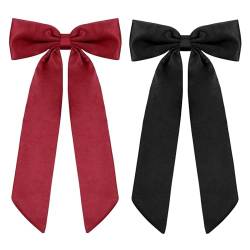 WLLHYF 2 PCS Big Bow Hair Clips Weiche Bowknot Hair Pins Französische Long Tail Hair Barrettes Pferdeschwanz Halter Dias Vintage Headwear Party Hochzeit Haar Zubehör für Frauen Mädchen (Schwarz+rot) von WLLHYF