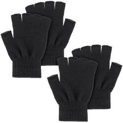 WLLHYF 2 Paar Halbfingerhandschuhe, Winter Dehnbar Gestrickt Halbfinger-Touchscreen-Fäustlinge Fingerlose Griffhandschuhe Kaltes Wetter Thermisch Warm für Männer Frauen (Schwarz) von WLLHYF