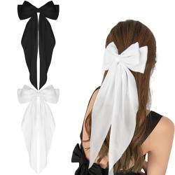 WLLHYF 2 Stück Haarspangen mit großer Schleife weicher seidiger Satin-Haarspange langer Schwanz französisches Band Haarnadeln 90er-Jahre Bowknot-Clips für Party Weihnachten Frauen (Schwarz+Weiß) von WLLHYF