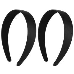 WLLHYF 2 Stück Satin-Stirnbänder 2,5 cm breit hartes Kopfband modisches solides Stirnband rutschfest einfarbig Haarbänder DIY-Haarschmuck für Frauen Mädchen Halloween Weihnachten (Schwarz+Schwarz) von WLLHYF
