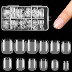 WLLHYF 240 Pieces Extra Kurze Ultradünnes Quadratische Weiches Gel Nagelspitzen Volle Abdeckung Kunstnägel Pre-Shaped Halbmatt Tips für Gelnägel DIY Nagelverlängerungen 12 Sizes von WLLHYF