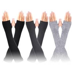 WLLHYF 3 Paar Kaschmir Feel Handgelenk Fingerlose Handschuhe mit Daumenloch Winter-Strick-Fingerlose Handschuhe Armstulpen (Dunkelgrau + Hellgrau + Schwarz) von WLLHYF