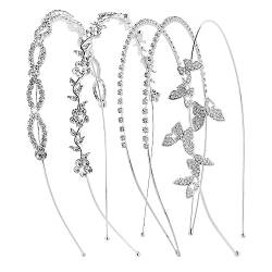 WLLHYF 4 Stücke Silber Strass Stirnband Braut Brautjungfern Kristall Blume und Blätter Krone Stirnband Glitzer Krone Tiara Hoops Funkelnde Schmetterling Kristall Kopfbedeckung Für Frauen Mädchen von WLLHYF